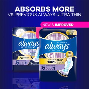 Always Ultra Thin Size 5 Extra Heavy Overnight Pads With Wings, Unscented